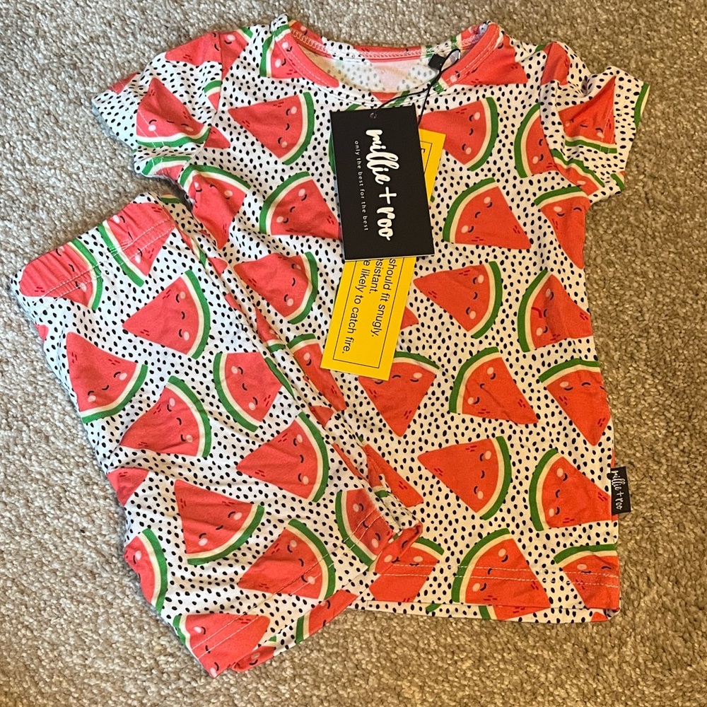 2-piece Shortie set - Kawaii Watermelon Print Kids Pajama Set, Size 12-18 month